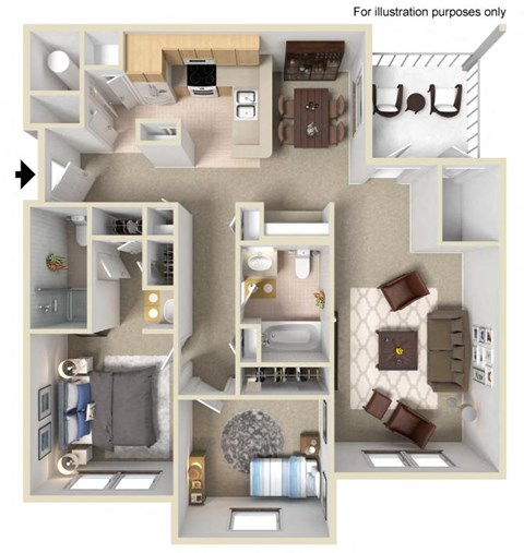 B1 2X2 Floor Plan, 1,036 SQFT